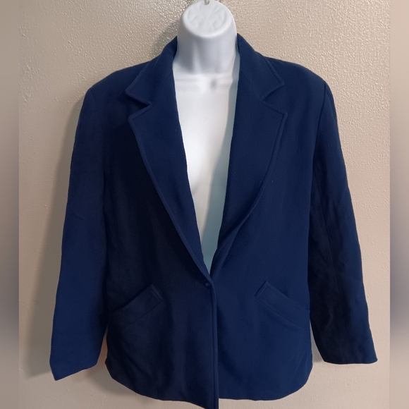 100% Wool Vintage Navy Blue Jacket, Single Button With Hip Pockets Women's 10 - Picture 2 of 8
